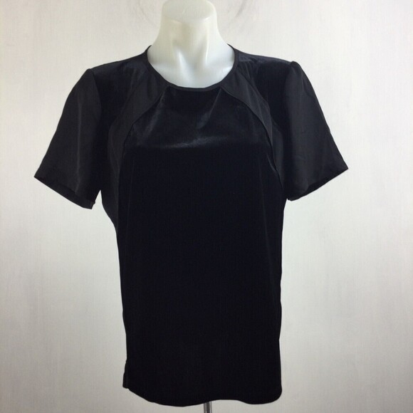 Donna Karan Blouse Short Sleeve Crew Neck Buttons Velvet Blouse Top Black Medium - Picture 10 of 10